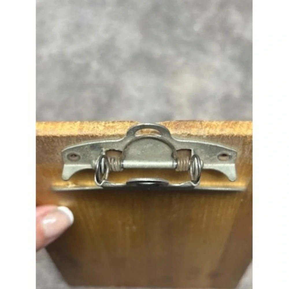 Vtg 60s Sten-Co Clipboard Wood Brown Industrial Slatted Metal Clip Dallas 7x5